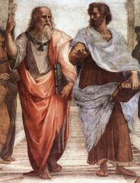 Plato als Leonardo da Vinci (links) en Aristoteles. Detail uit De school van Athene van Rafaël Santi - Web Gallery of Art Plato als Leonardo da Vinci (links) en Aristoteles. Detail uit De school van Athene van Rafaël Santi - Web Gallery of Art